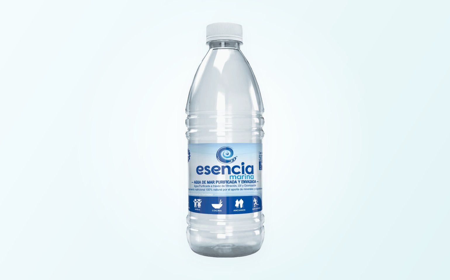 Botella de 500 ml de agua de mar hipertónica purificada Esencia Marina