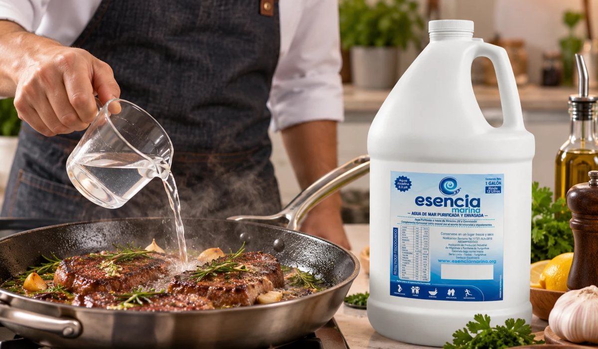 Agua de mar Esencia Marina para cocinar carnes en lugar de la sal refinada